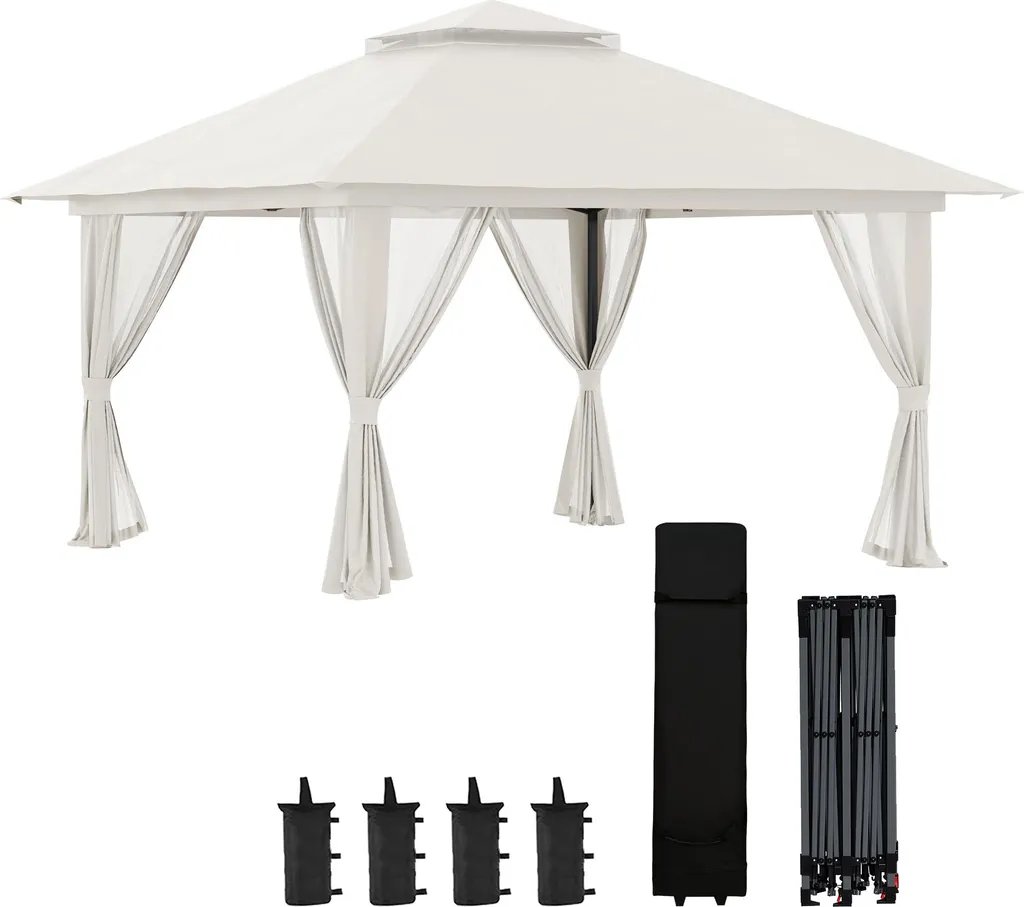 Outsunny Tonnelle de Jardin Pop-up 4x4 m Blanche avec 4 Moustiquaires