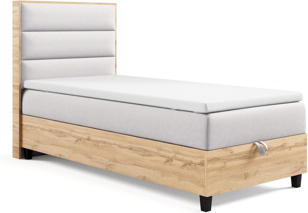 Trinity K-1 Boxspringbett 70x200 | Einzelbett mit. Matratze und Stauraum | Bonellfederkern inkl. Topper & Kopfteil | inkl. Lieferung - Silber