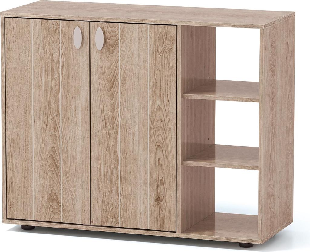 COSTWAY Schuhschrank, Schuhregal mit 2 Türen, Regalen, Schuhkommode, Schuhaufbewahrung für Flur, Diele und Wohnzimmer, 80 x 31 x 64,5 cm, Natur