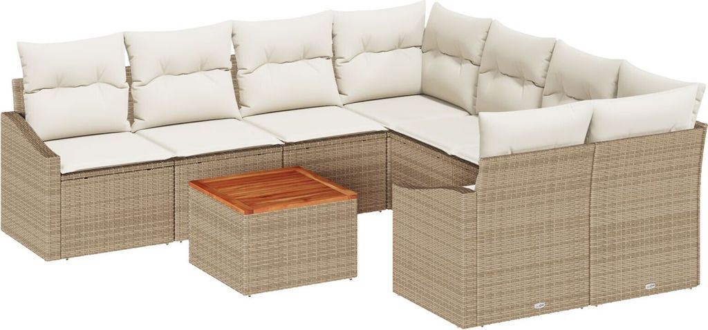 Möbel 9-teiliges Garten-Sofa-Set mit Kissen Beige Poly-Rattan Akazie - Gartensofas 3356482