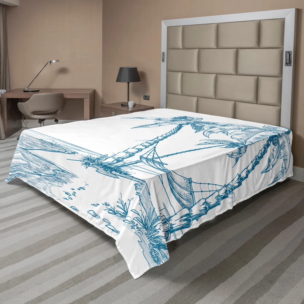 Drap de Lit Doux et Confortable Motif Plage Tropicale Bleu 260 x 228 cm