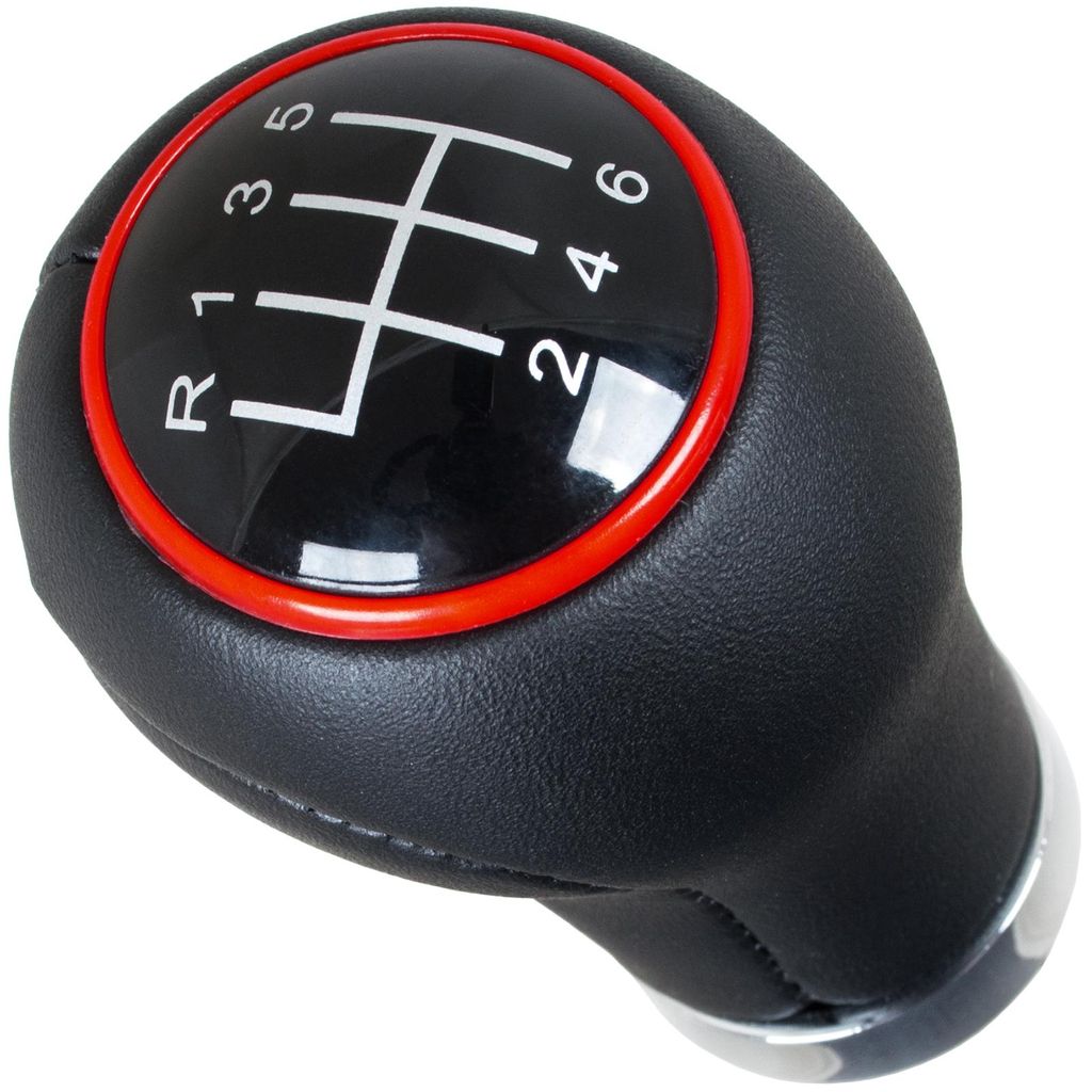 Audi Seat Skoda VW Schaltknauf SCHWARZ + ROTER RING + CHROM 6-GANG