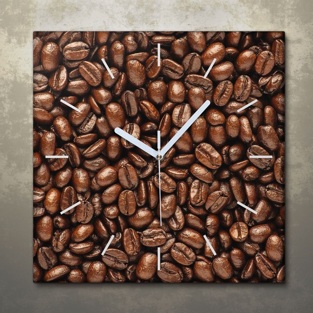 Wohnzimmer Leinwand Uhr Geräuschlos Küche 30x30 Kaffee, Bohnen, Motive, weiße Zeiger