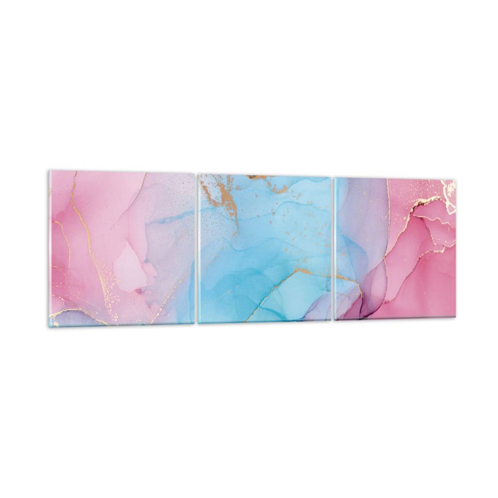 Bilder auf glas - 3 Teile - Marmor Rosa Türkis - 150x50cm - Glasbilder - Wandbilder - Bilder - zum Aufhängen bereit - Wanddekoration aus Glas - G...