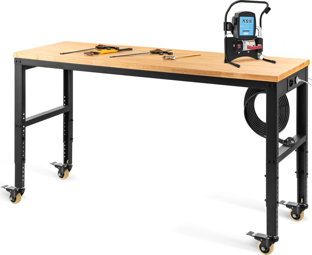 SucceBuy 122x51cm Werkbank höhenverstellbar, praktische Werkbank mit Rollen & Steckdose