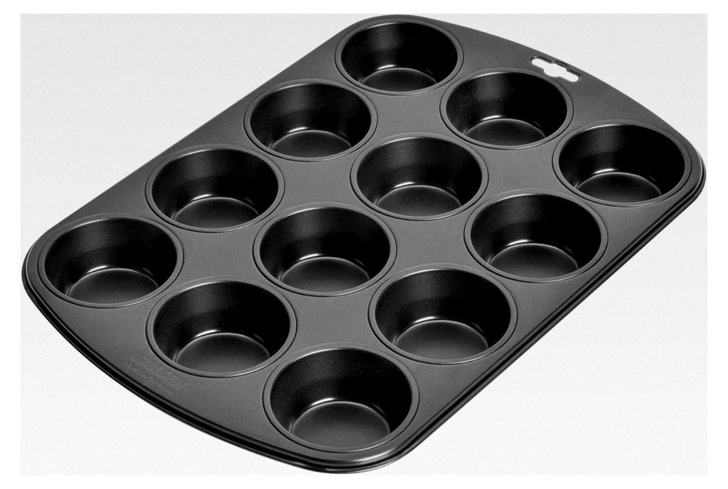 Muffinform für 12 Muffins, Backblech 38 x 27 cm, antihaftbeschichtet, Standardgröße, schwarz