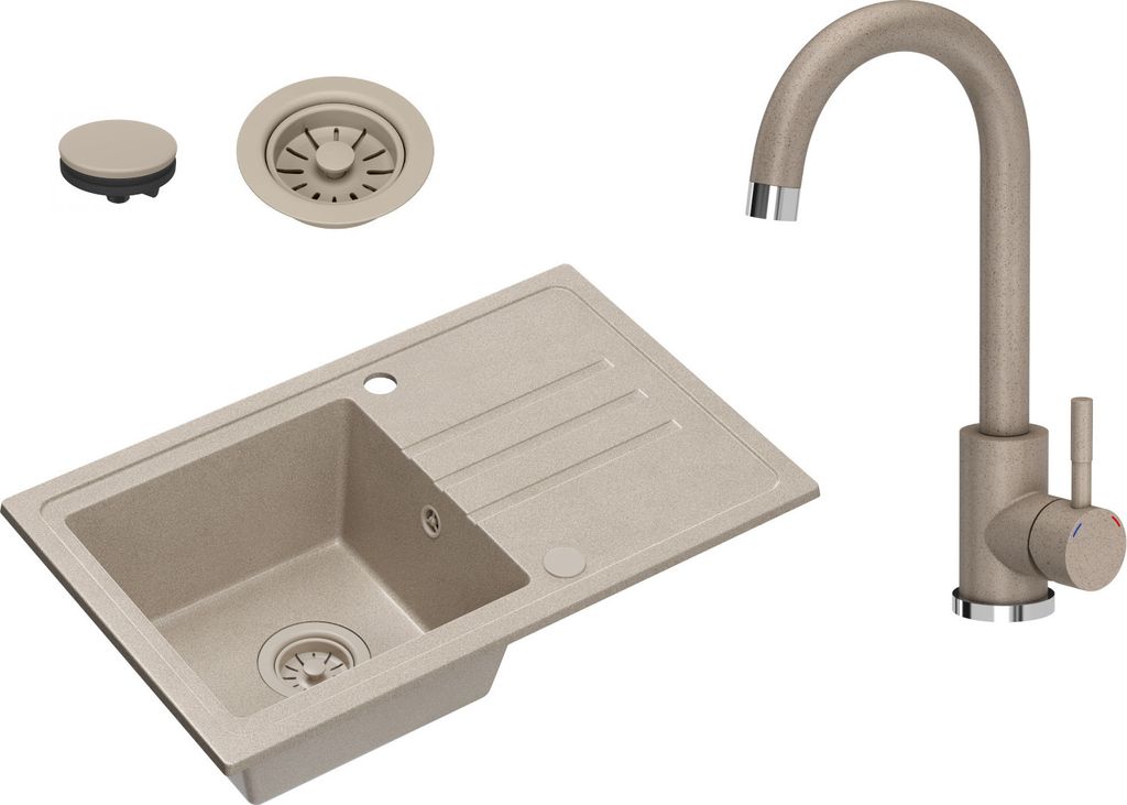 VBChome Lavello in granito beige con rubinetteria 70 x 44 Immagine del prodotto 