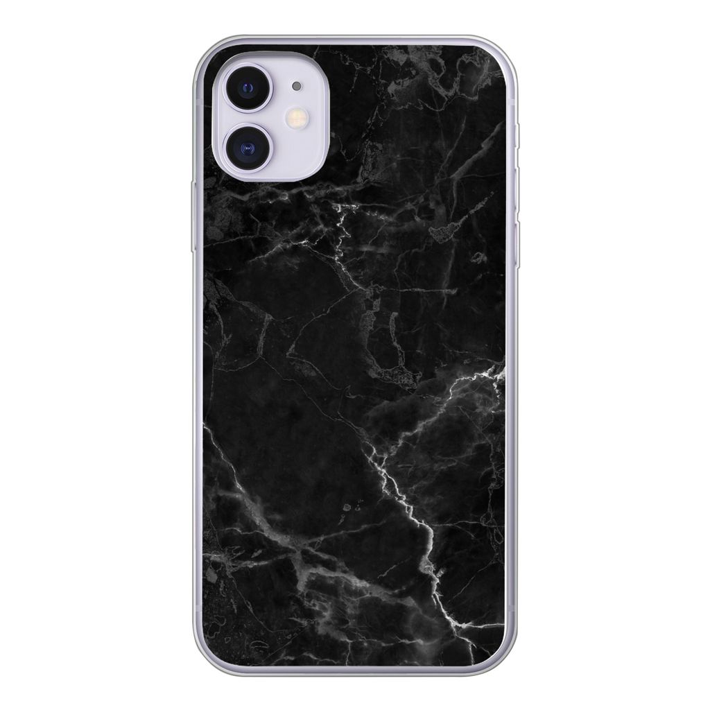MuchoWow Handyhülle Schutzhülle Hülle für iPhone 11 Marmor - Schwarz - Weiß - Textur - Marmoroptik Silikon Softcase Handy Hülle - Handytasche
