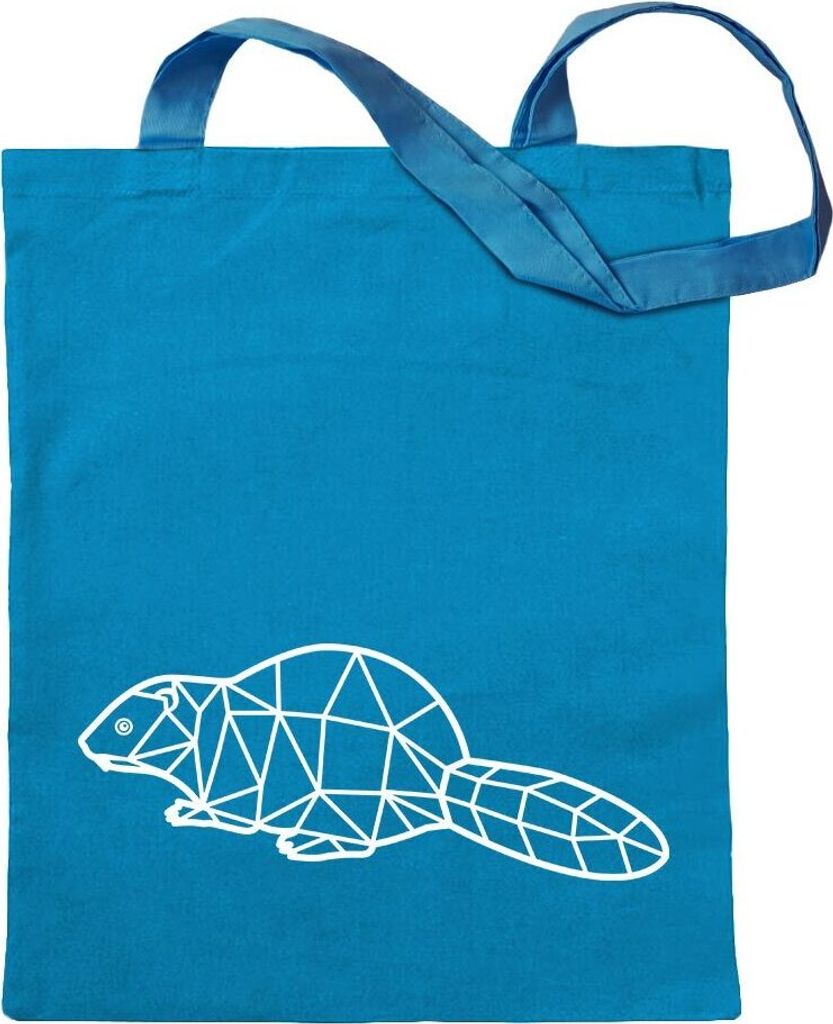 Kiwistar - Baumwolltasche - hellblau - Biber Polygon - Tragetasche Stoffbeutel Umhängetasche Langer Henkel