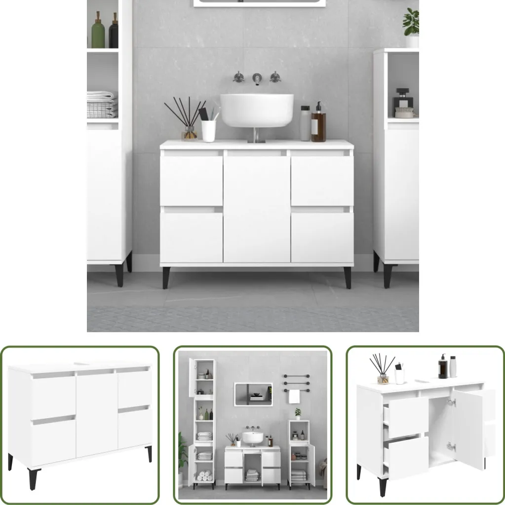 Mobiletto Bianco 80x33x60 The Living Store - Legno Ingegnerizzato Top
