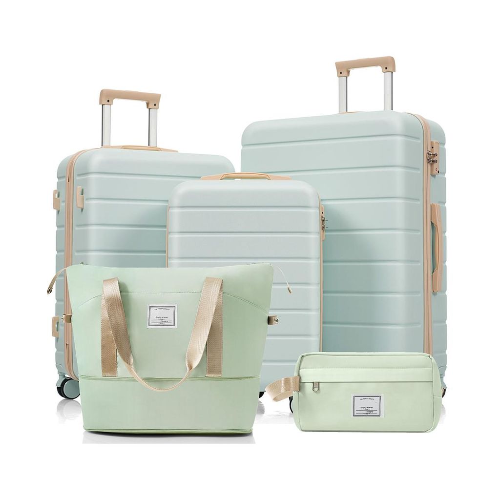 Koffer-Set mit Spinner-Rädern Schloss und Kulturbeutel Gepäckset Reisekoffer M-L-XL Grün