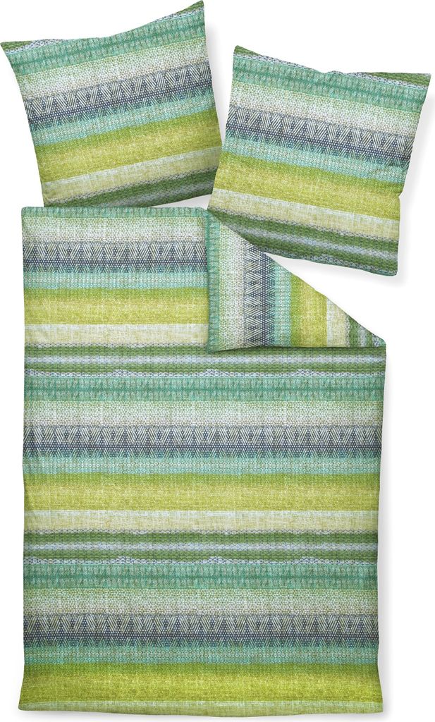 Traumschloss Premium Flanell Bettwäsche - Streifen grün blau 135 x 200 cm Streifen, grünblau