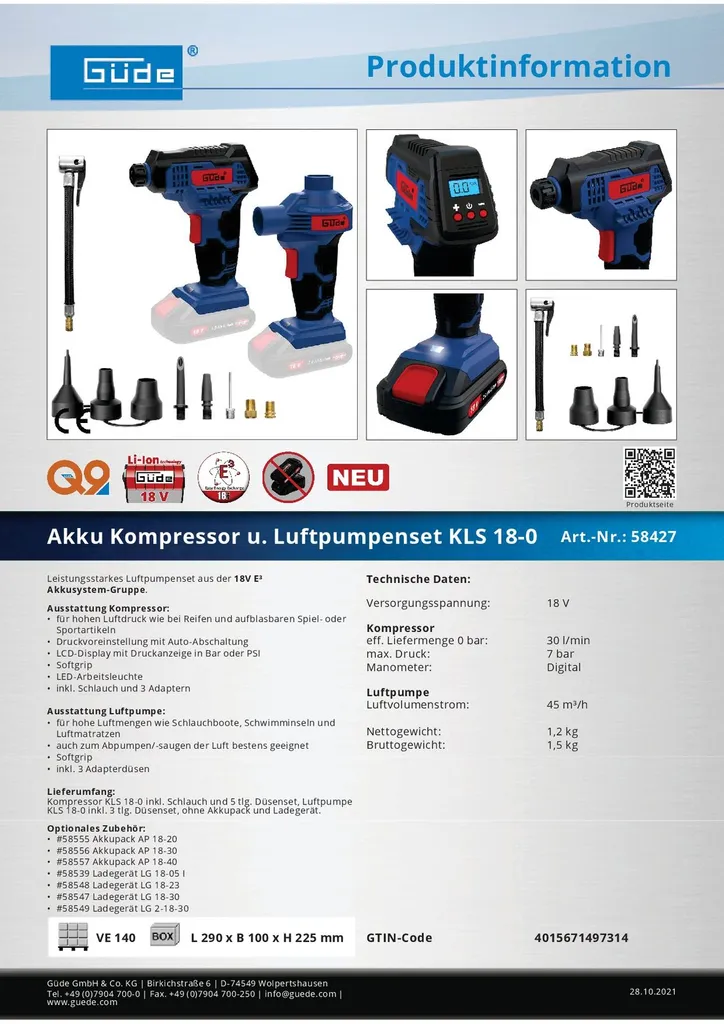 Gonfleur multifonction 18V KLS 18-0 | Pack complet 11 pièces et buses - 9