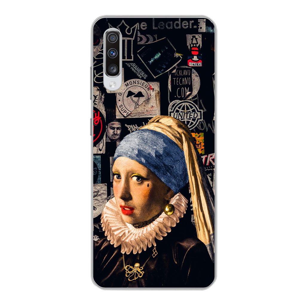 MuchoWow Handyhülle Schutzhülle Hülle für Samsung Galaxy A70 Das Mädchen mit dem Perlenohrring - Tätowierung - Vermeer Silikon Softcase Han...