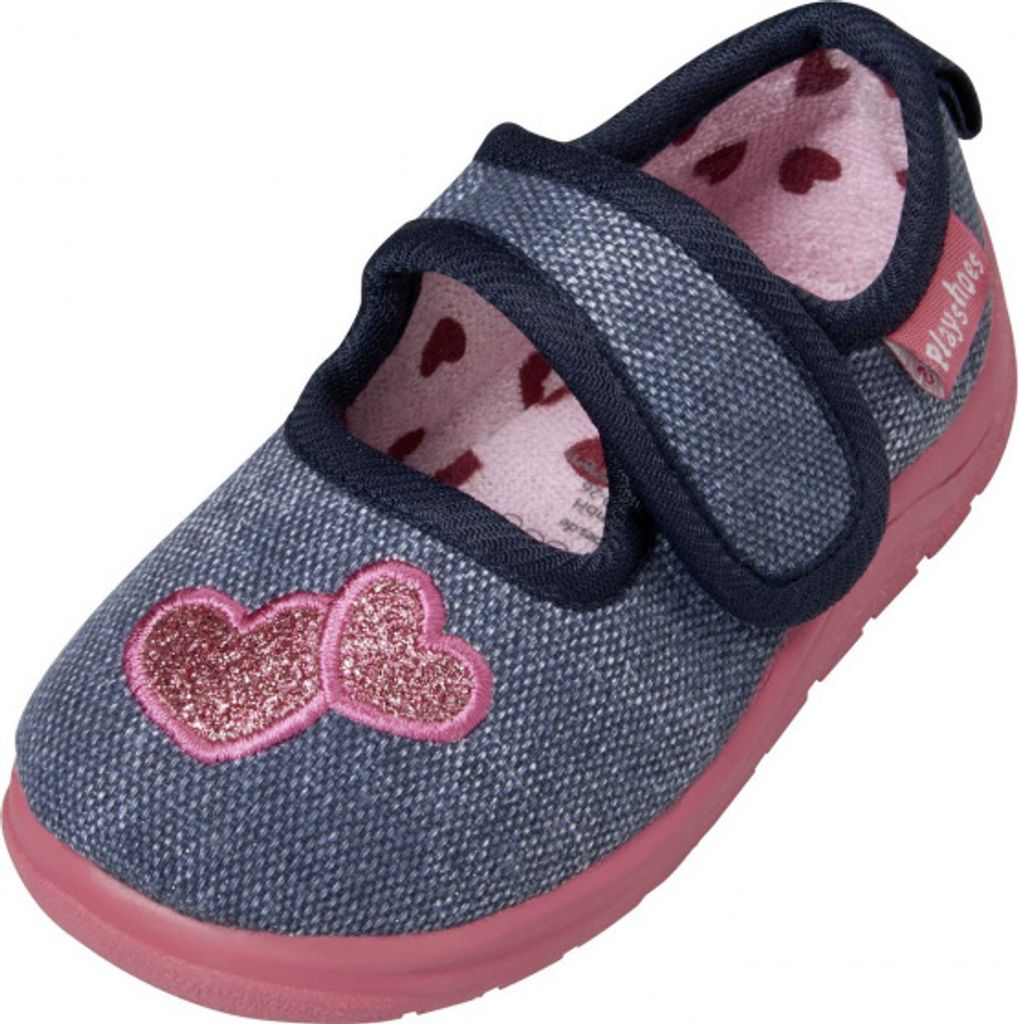 Playshoes Hausschuh Herz jeansblau 20/21