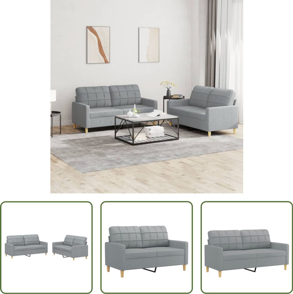 The Living Store 2-tlg. Sofagarnitur mit Kissen Hellgrau Stoff