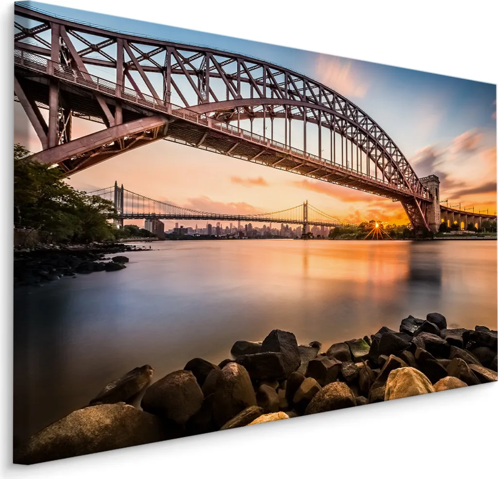 Stampa Artistica New York Hell Gate Bridge Tela 70x50 XXL Moderna
