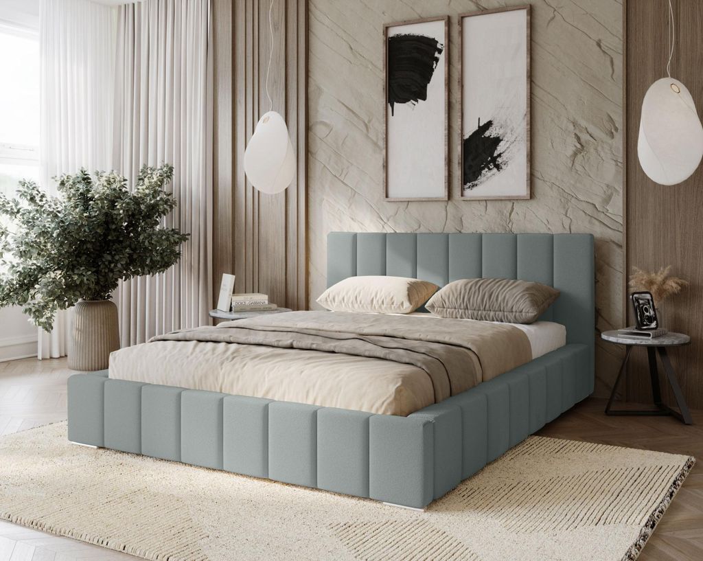 Gepolstertes Doppelbett 200x200 mit Stauraum BURKE - Platin