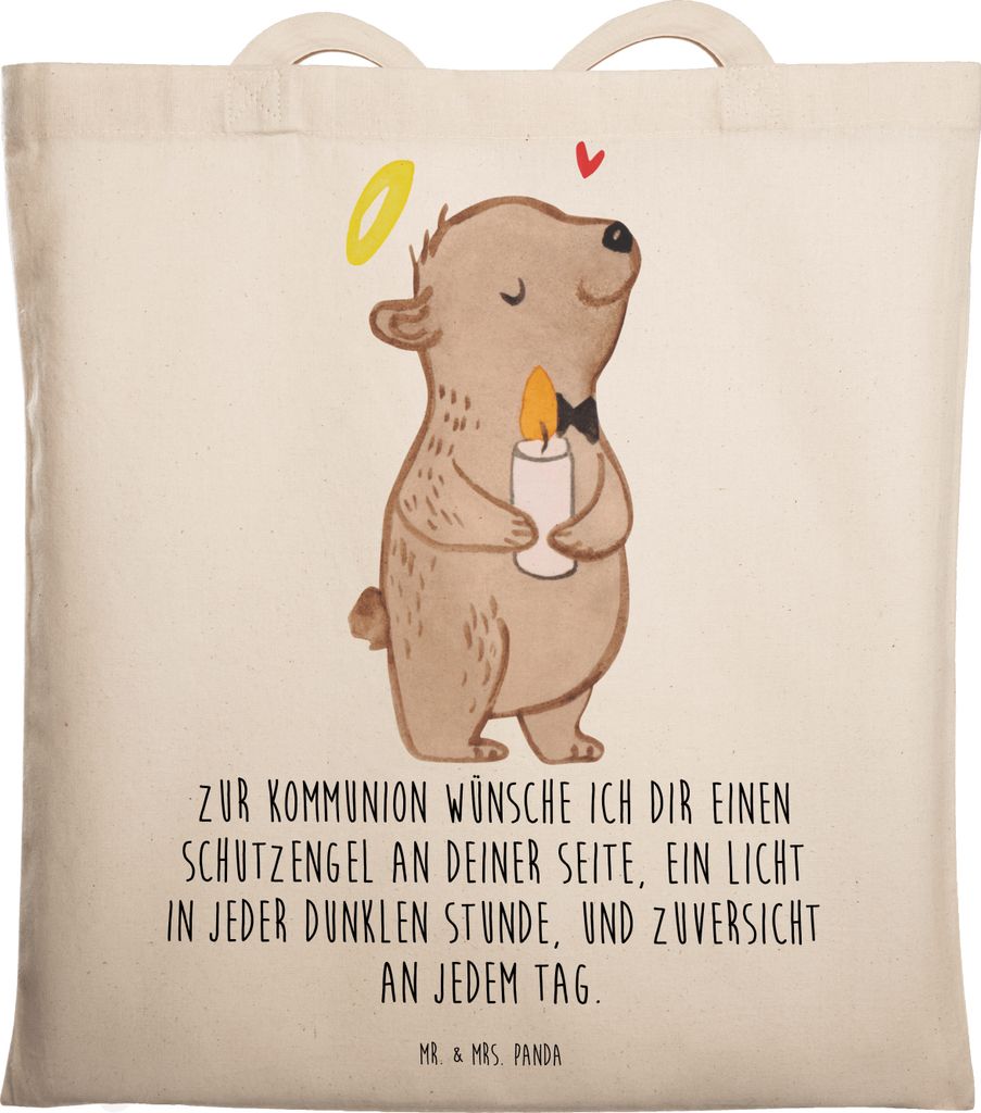 Mr. & Mrs. Panda Tote Bag Bär Kommunion Mädchen - Transparent - Geschenk, Shopping Tasche, dokumententasche, Liebe, Stoffbeutel, Beutel, Gott, Gl...