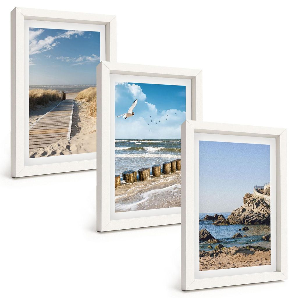 Bilder Set 3-teilig im weißen Rahmen – Wandbilder 3 Stück – gerahmte Poster für Wohnzimmer, Schlafzimmer und Flur – 20x30 cm – Strand Ho...
