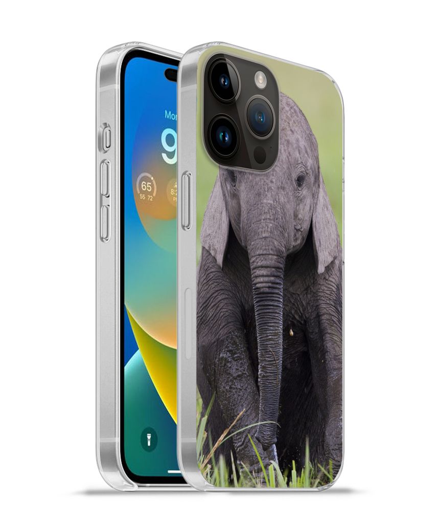 MuchoWow Handyhülle Schutzhülle Hülle für Apple iPhone 14 Pro Max Elefant - Baby - Tiere - Gras - Natur Silikon Softcase Handy Hülle - Hardc...