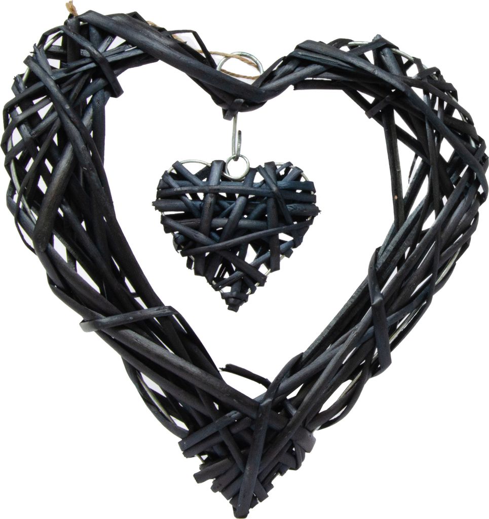 Rattan Herzkranz miot Herz 25 x 25 x 5 cm Schwarz