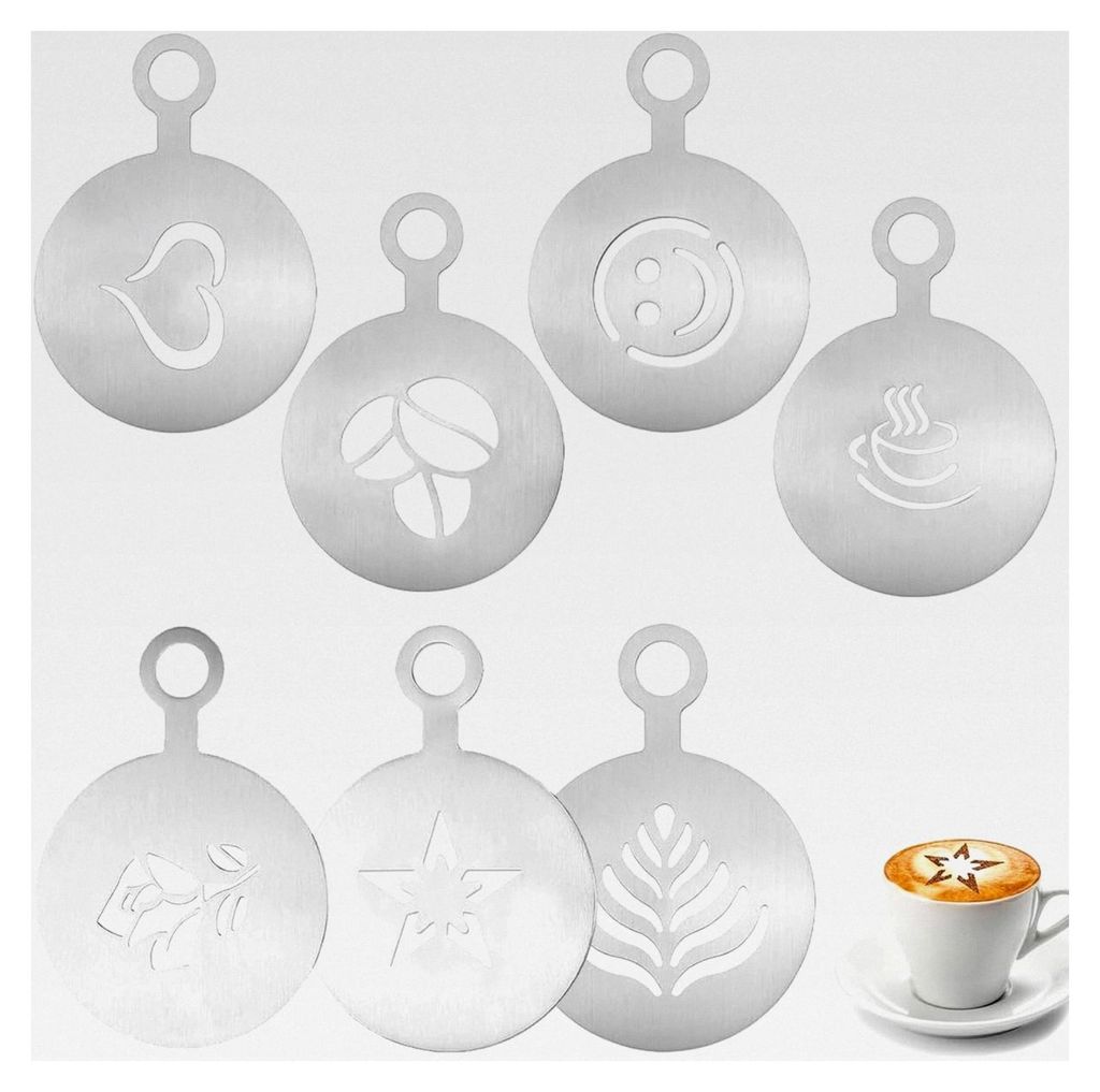 7 Edelstahl Kaffeeschablonen, Cappuccino Schablonen, Kaffee-Dekorationsschablonen, Tortenschablonen