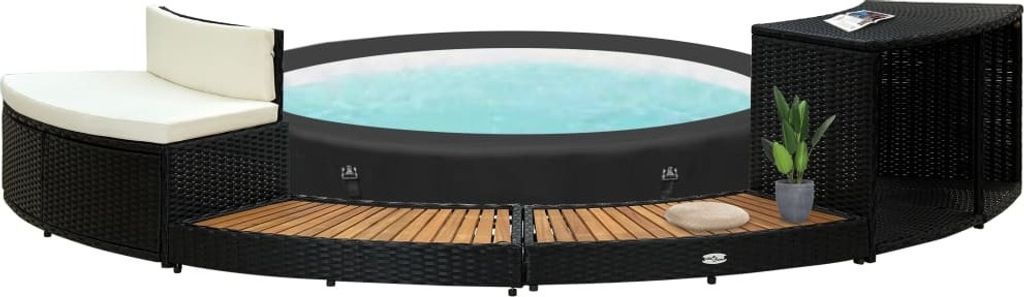 vidaXL Whirlpool surround černý polyratan a masivní dřevo Obrázek produktu 