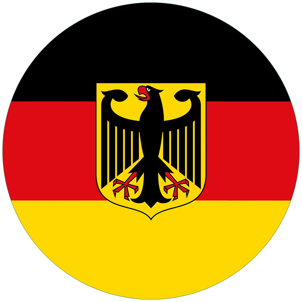 Wallario Premium Glasbild, freischwebende Optik, kräftige Farben, rund 50cm Durchmesser, Motiv Deutsche Flagge mit Wappen