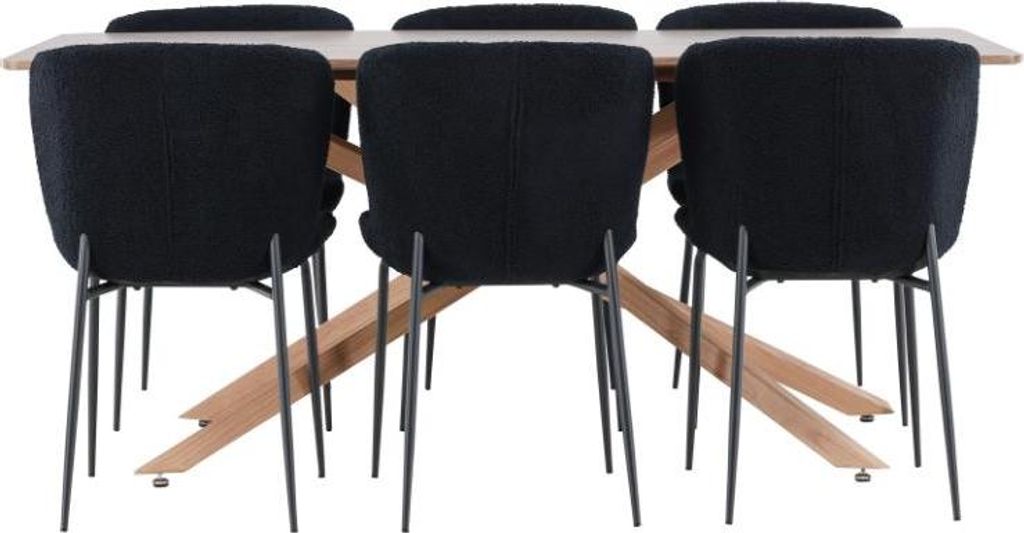 Piazza Essgruppe Tisch 90x180cm und 6 Stühle mocca, schwarz.