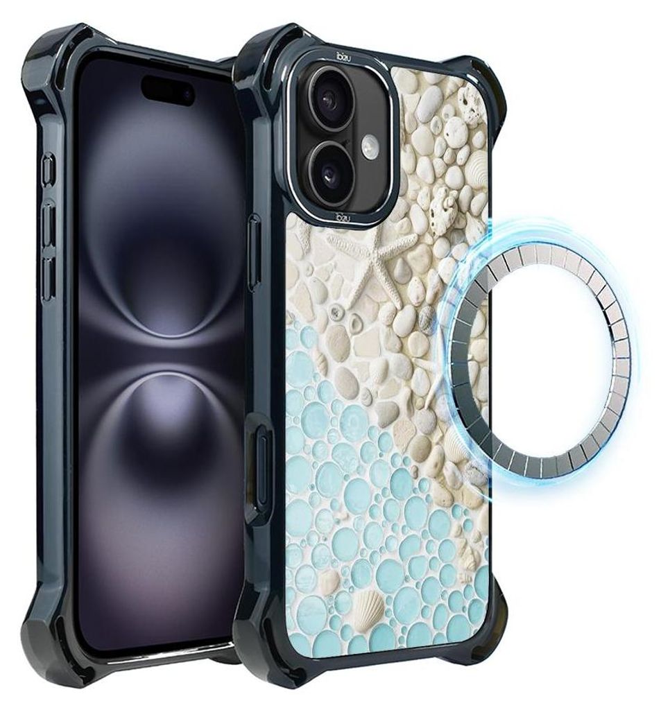 Schutzhülle für das iPhone 16 Plus, MagSafe-kompatibel, verstärkte Ecken, schwarz, Meer, Wellen, Strand