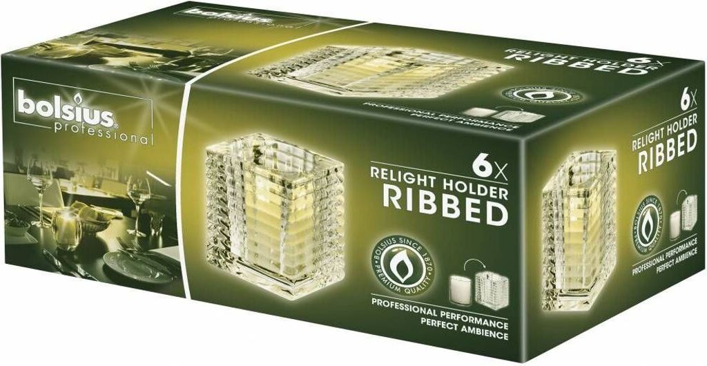 Bolsius Kerzenhalter Ribbed Relight Transparent - 6 Stück