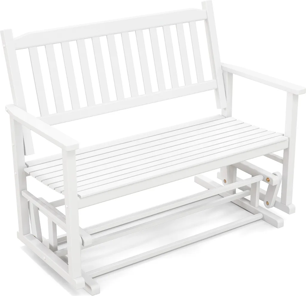COSTWAY Banc de Jardin à Glissement Douce 2 Places Blanc 126x68cm