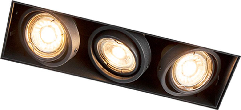 QAZQA - Design Einbaustrahler schwarz dreh- und kippbar trimmlos - Oneon 3 I Wohnzimmer I Schlafzimmer - Stahl Rechteckig - LED geeignet GU10