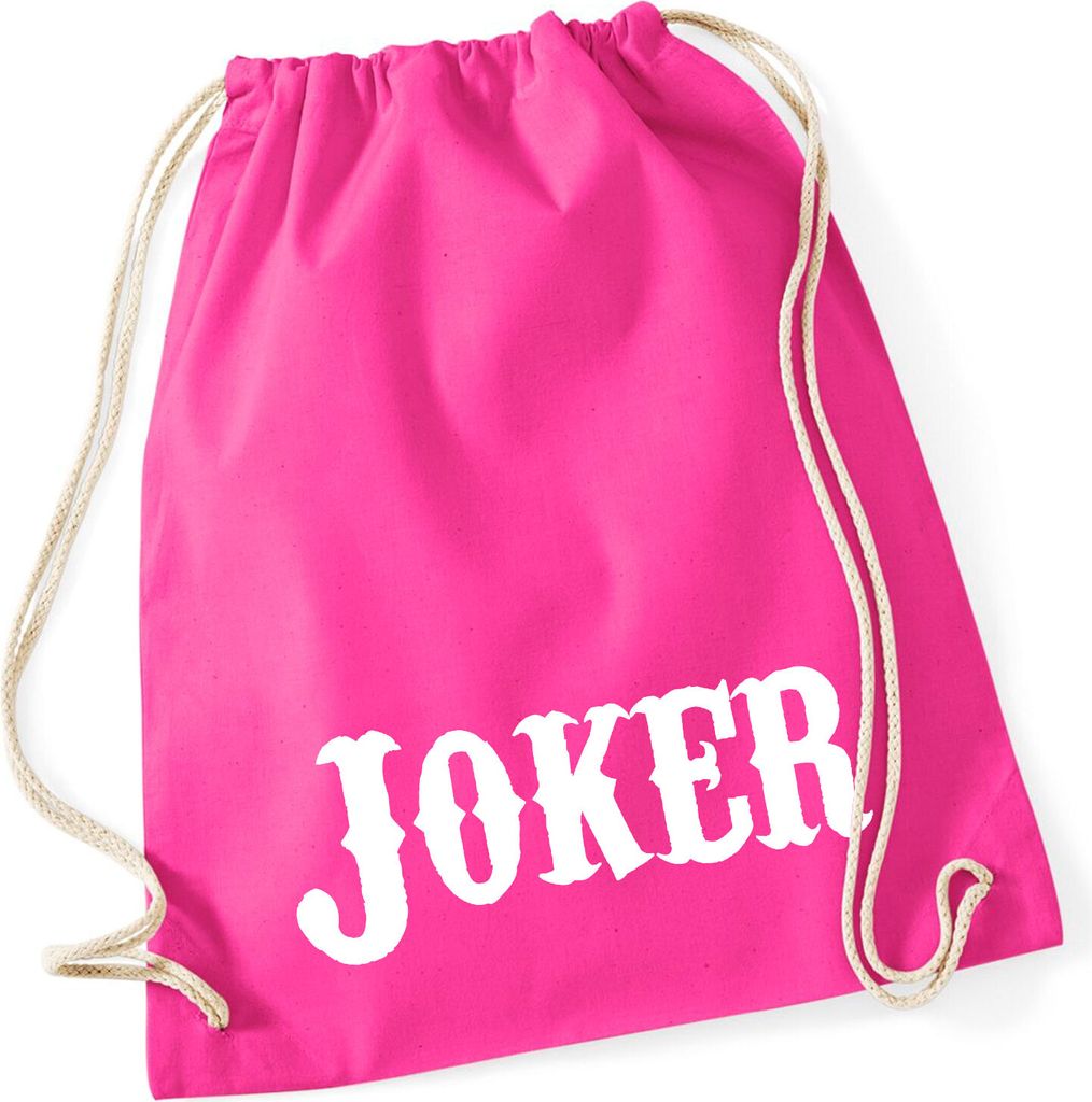 Huuraa Turnbeutel Joker Schriftzug 12 Liter Fuchsia Baumwolle Rucksack Geschenkidee