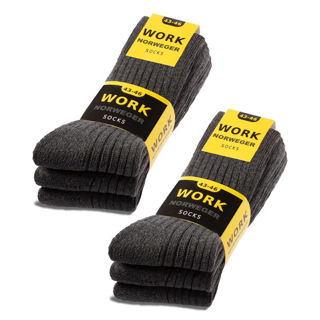Herren Norweger Arbeitssocken WORK (6x Paar) mit Wolle 10204 - Anthrazit 43-46