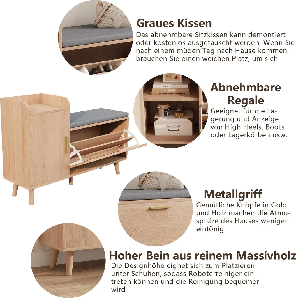 Rangement chaussures noir compact avec banc pour petits espaces - 8