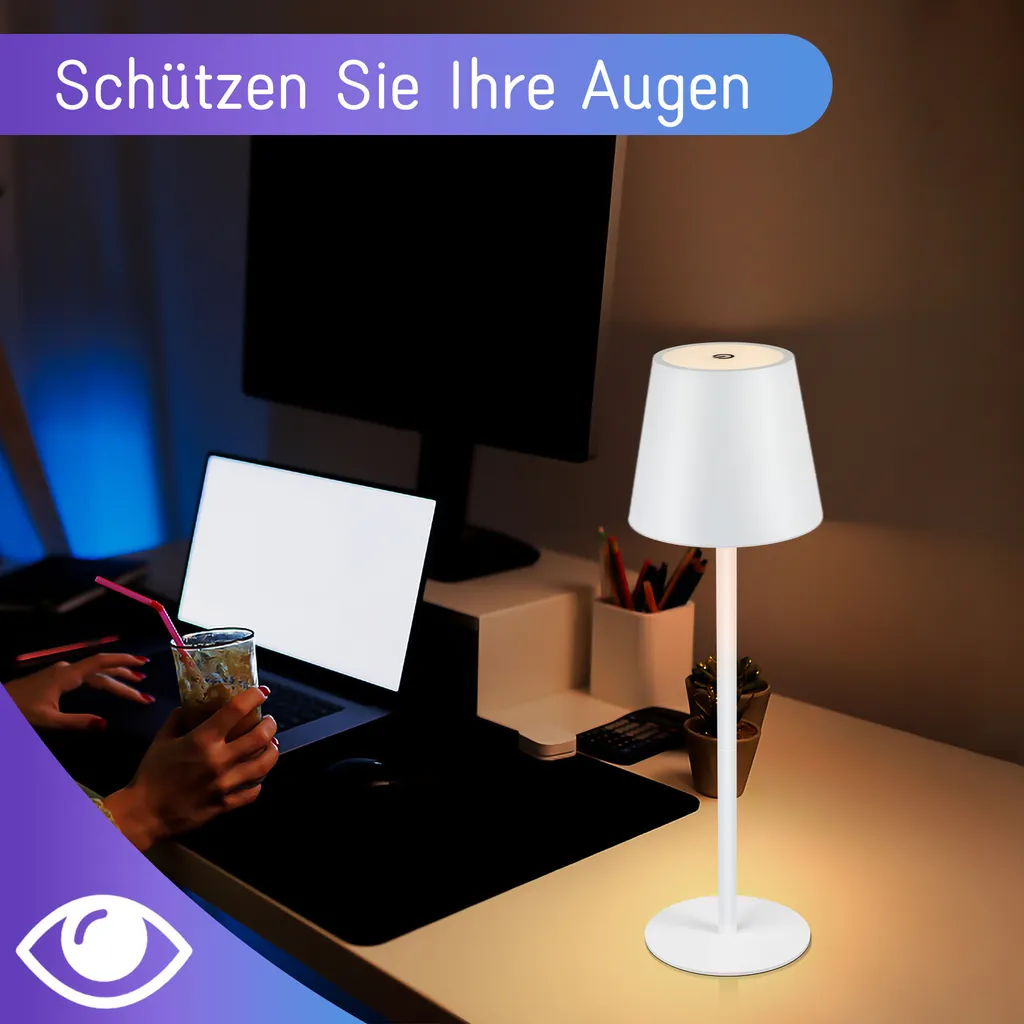 ZMH Lampada da Tavolo LED Ricaricabile: Set 2 Pezzi Touch per Comodino - 6