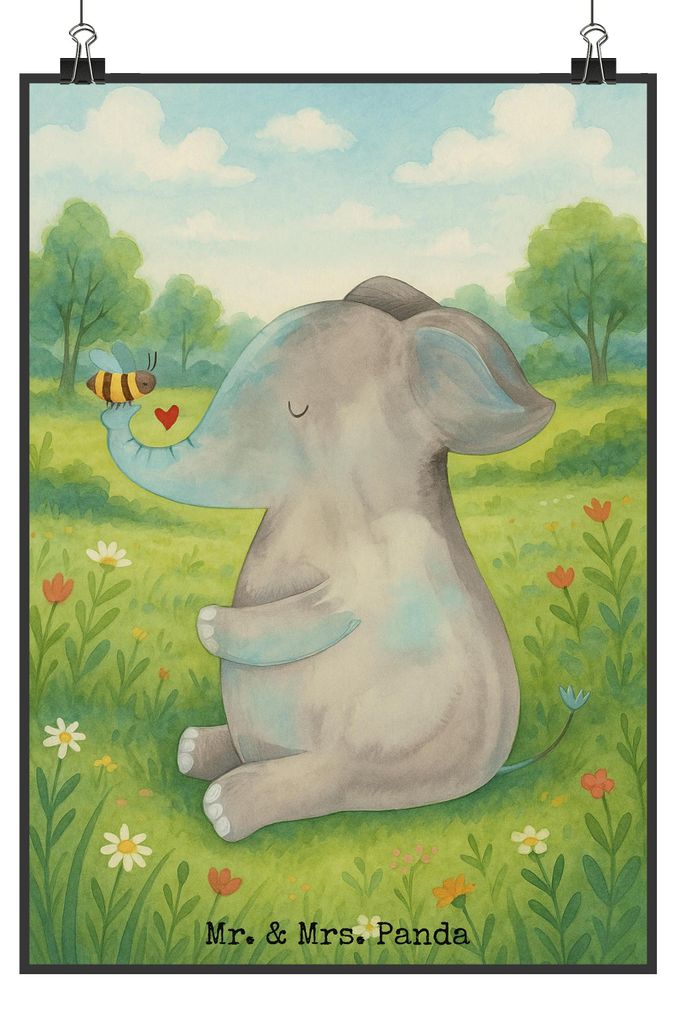 Mr. & Mrs. Panda Bild Elefant Biene Design DIN A5 - Weiß - Geschenk, Heiratsantrag, Lustige Sprüche, Wandbild, drucke, Liebesspruch, Kunstdruck, ...