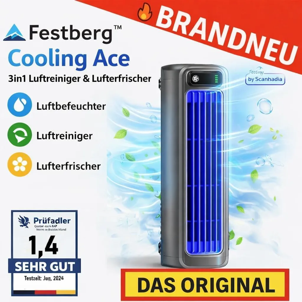 Festberg™ Cooling Ace Purificateur d'Air 3 en 1 et Désodorisant Maison