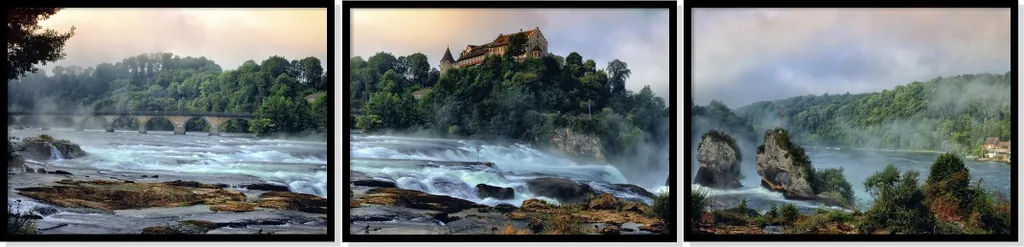 Décoration murale triptyque peinture cascade et ruisseau, lot de 3 cadres
