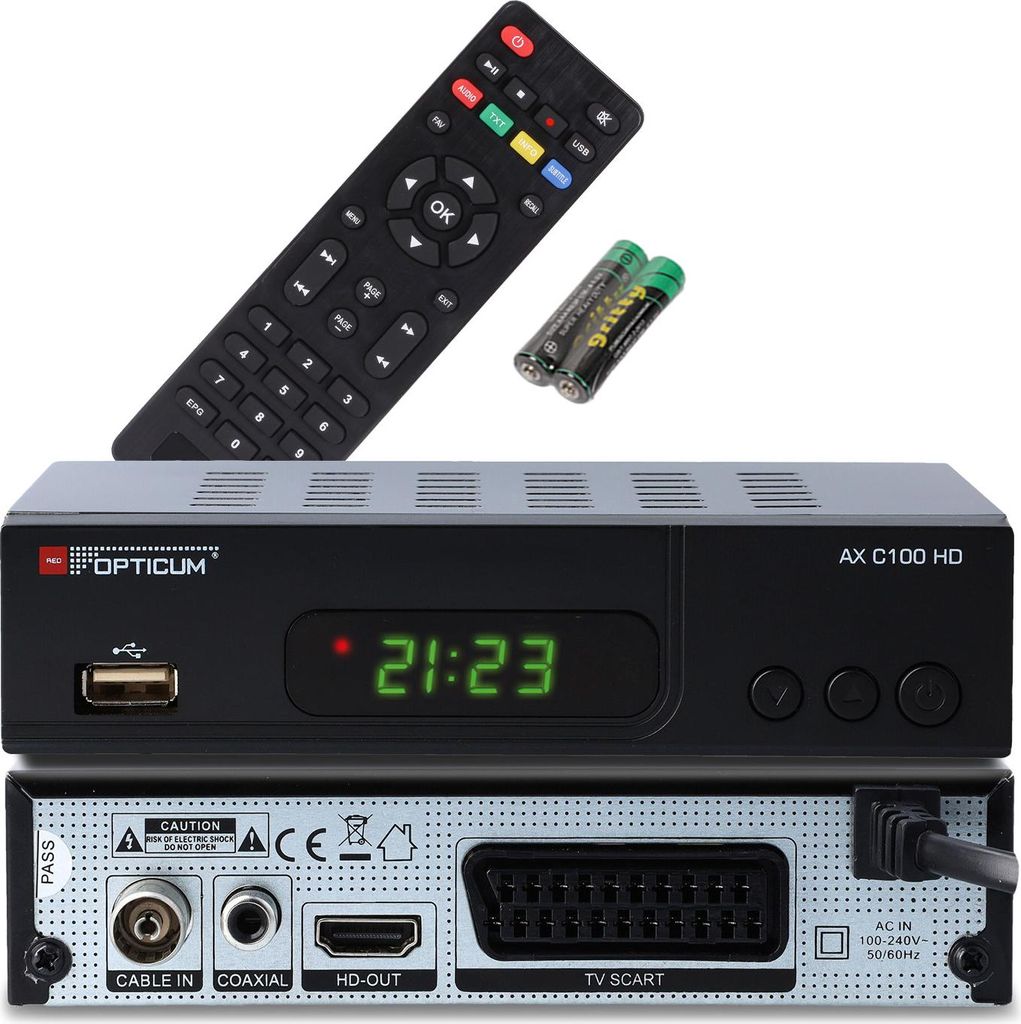 RED OPTICUM AX C100 mit PVR Digitaler HD Kabel-Receiver HD mit LED-Display EPG HDMI USB SCART Coaxial Audio Stromsparender Receiver für Kabelferns...