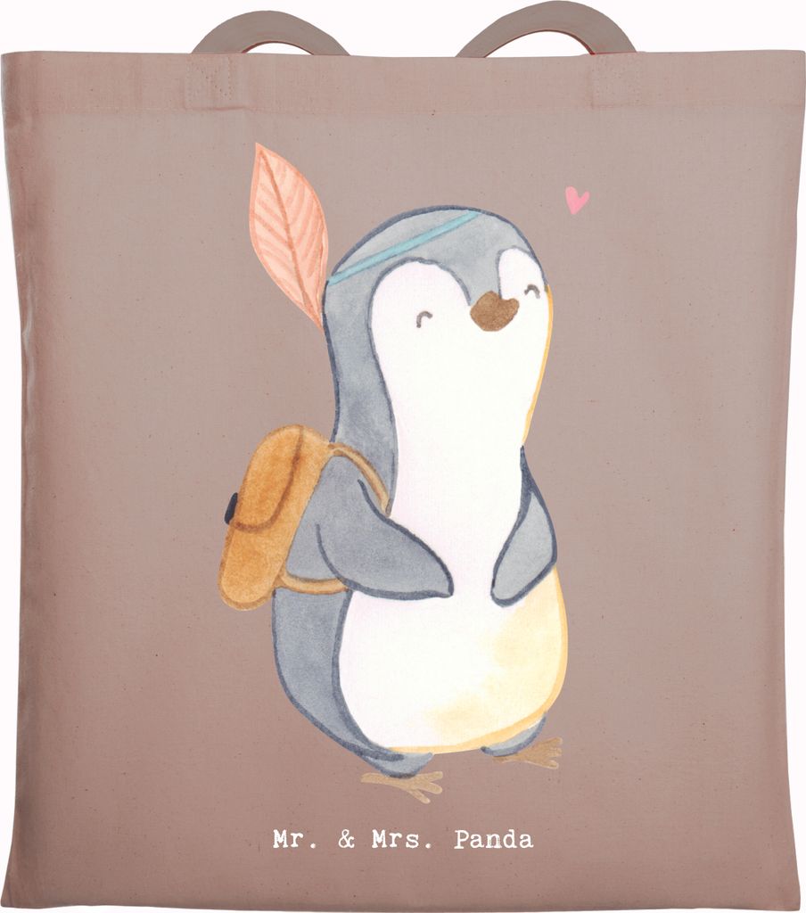 Mr. & Mrs. Panda canvas tasche Pinguin Ausflug - Braun Pastell - Geschenk, Ausflugsziele, Uni, Ausflüge machen, Jutebeutel, Einkaufstasche, Reisen...
