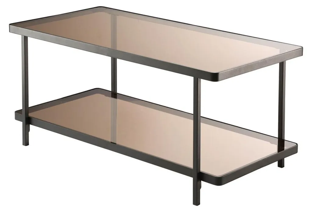 Table basse double plateau verre fumé et structure métal noir chic ORA