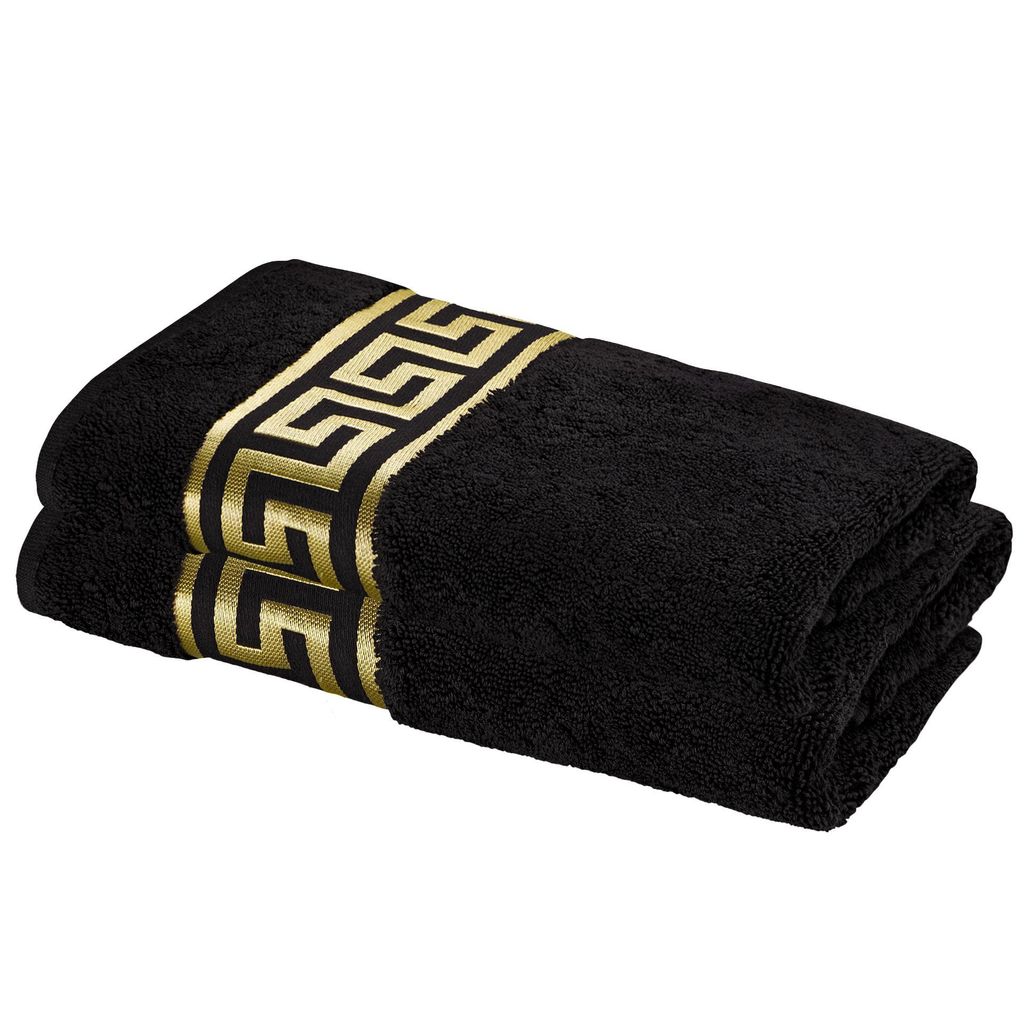 2er SET - Mäander Handtücher Schwarz-Gold 30 cm x 50 cm