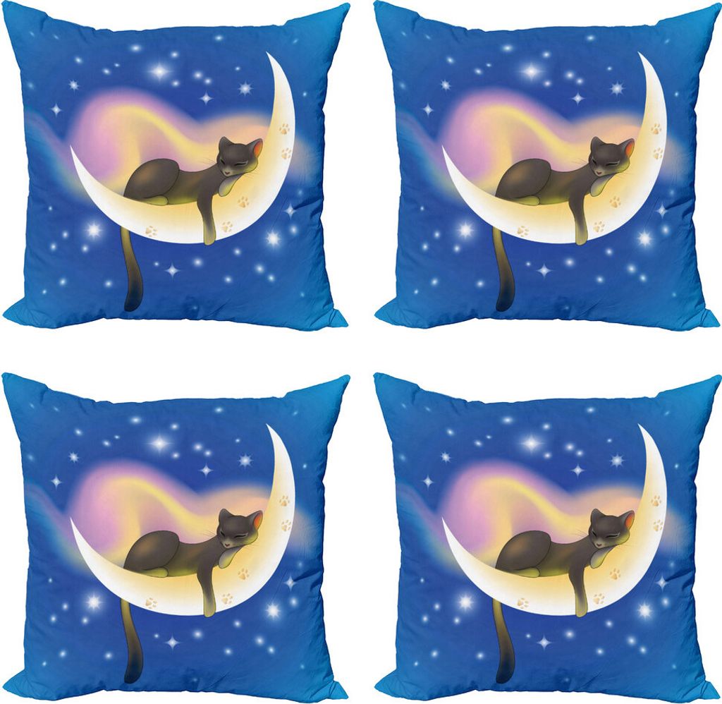 ABAKUHAUS Katze Kissenbezug Set (4 Stück), Baby-Kind-Katze, Moderner Doppelseitiger Digitaldruck, 50 cm x 50 cm, Blau Gelb