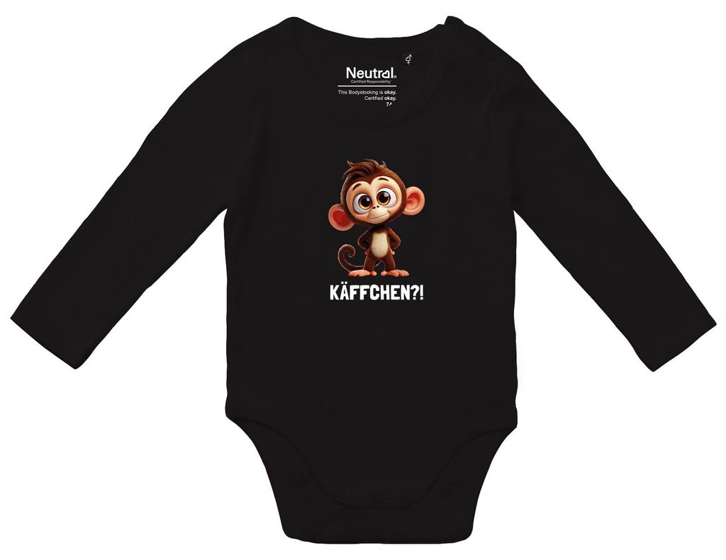 Huuraa Baby Body Käffchen? Affe Äffchen Meme 62 Black Baumwolle Fairtrade Langarmbody Geschenkidee