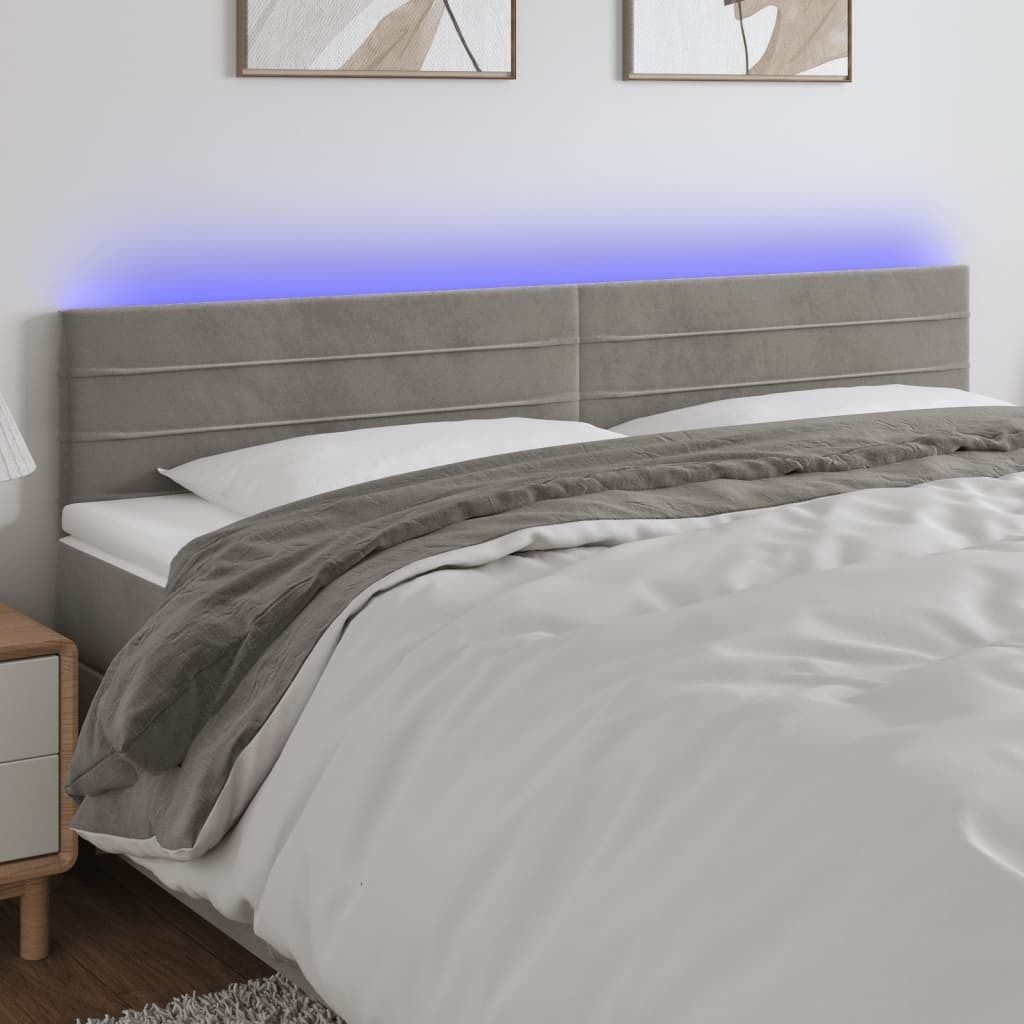 The Living Store LED Kopfteil Hellgrau 200x5x78/88 cm Samt