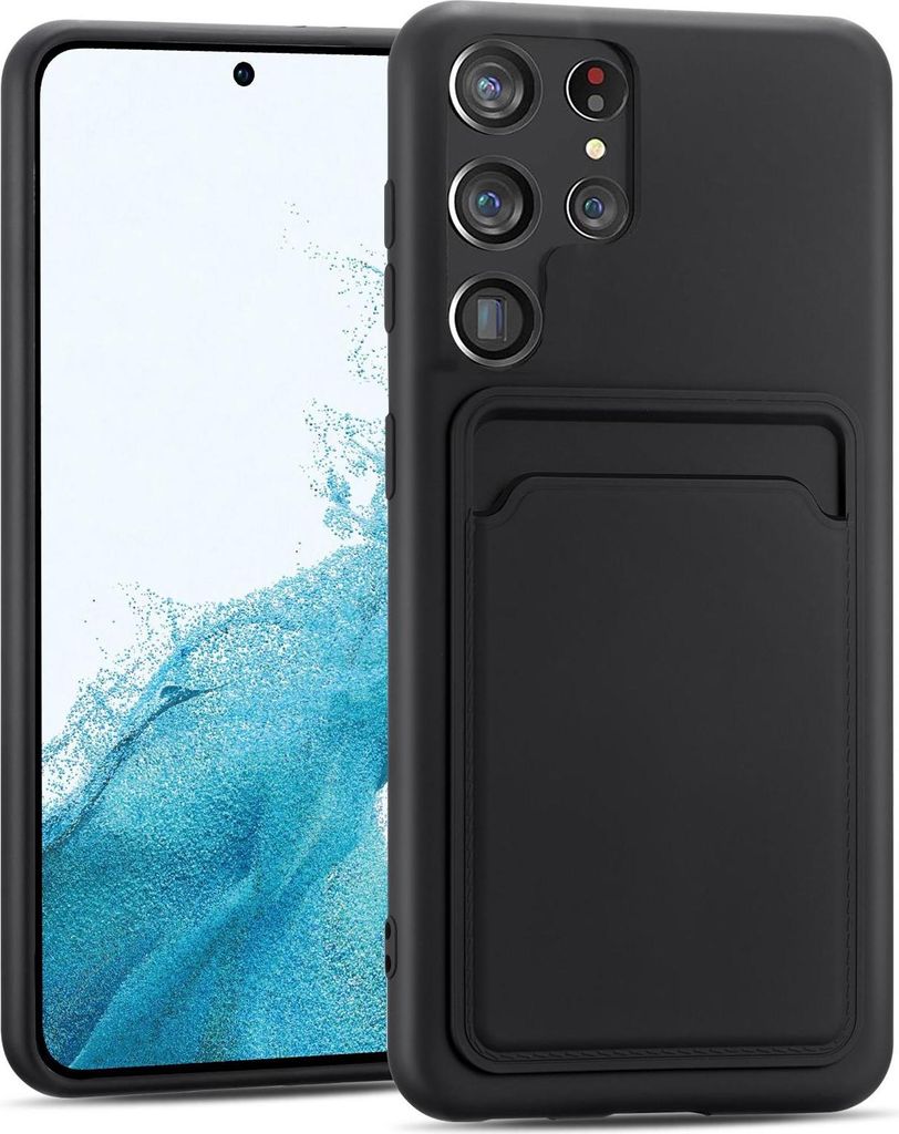 Handyhülle für Samsung Galaxy S22 Ultra Hülle Silikon Schutzhülle mit Kartenfach Slim Wallet Case, Schwarz