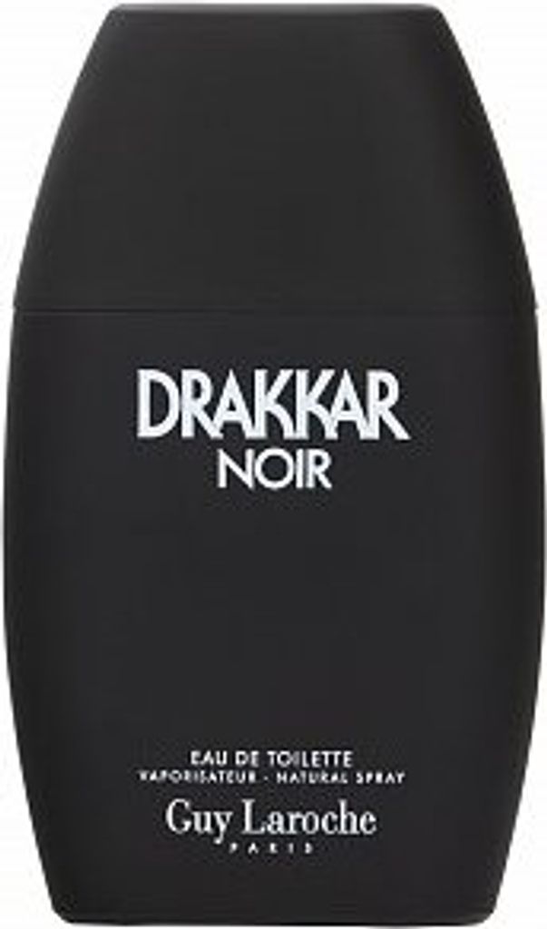 A black bottle of Drakkar Noir cologne by Guy Laroche.